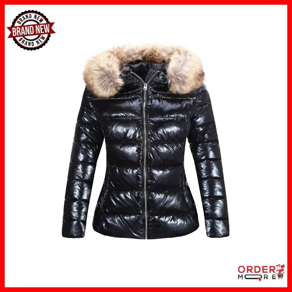 Lightweight Puffer Jacket with Faux Fur Collar, Windproof Winter Coat